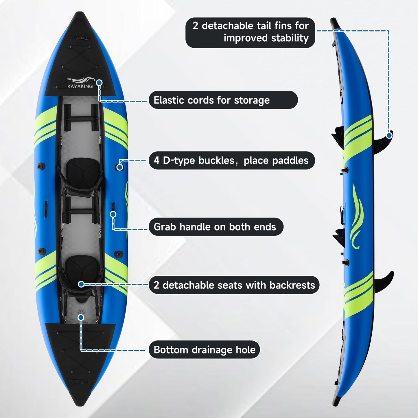 WETURE 2-Person Inflatable Fishing Kayak with Luminous Strips