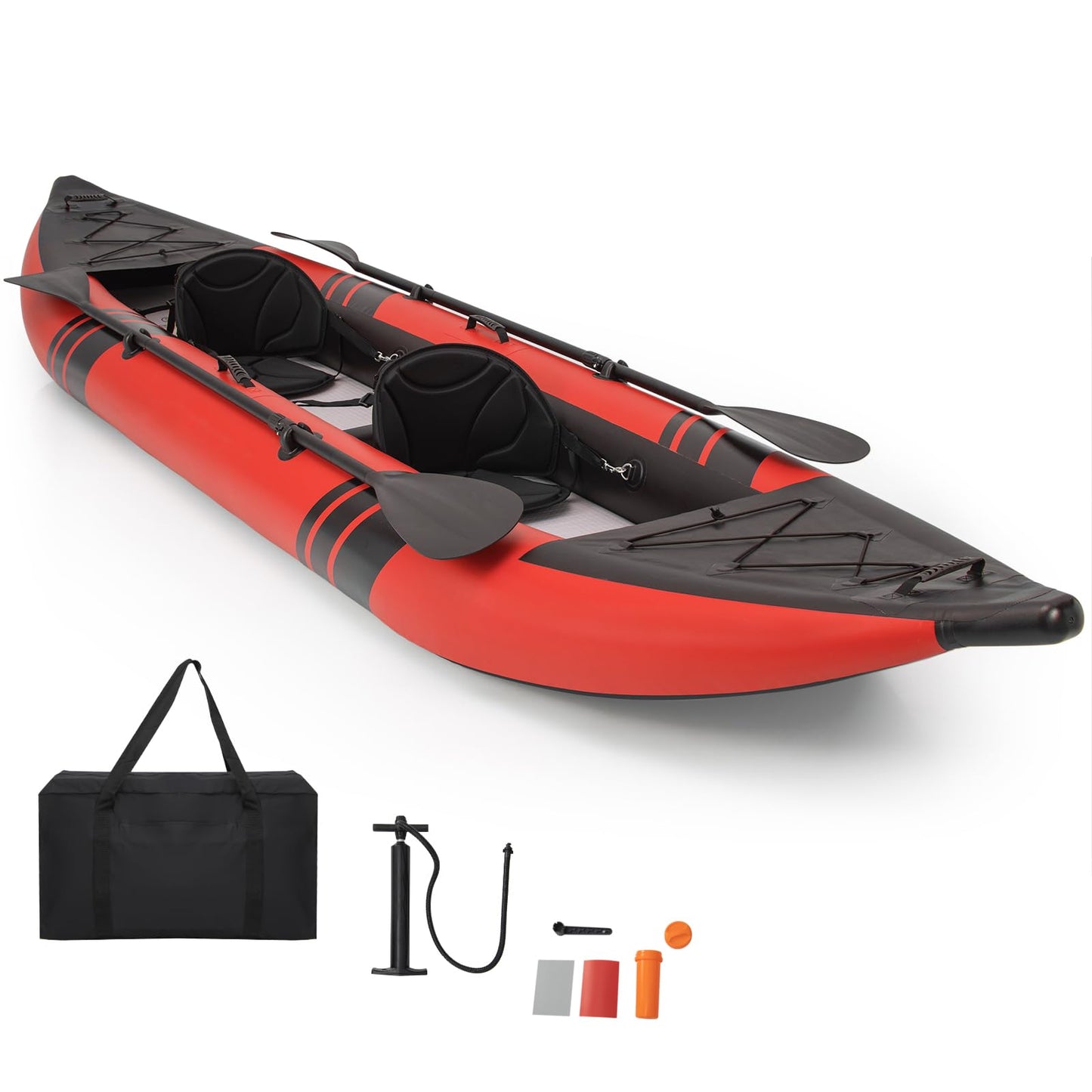 GYMAX 12.5FT Tandem Touring Kayak with Aluminum Paddles – Red Edition
