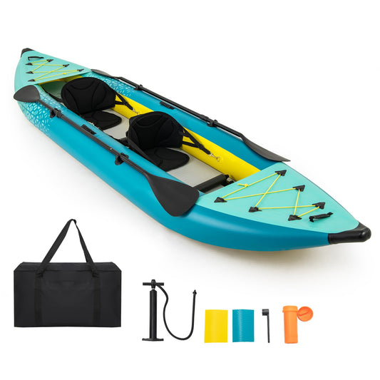 GYMAX 12.5FT Tandem Inflatable Fishing & Touring Kayak Set – Green