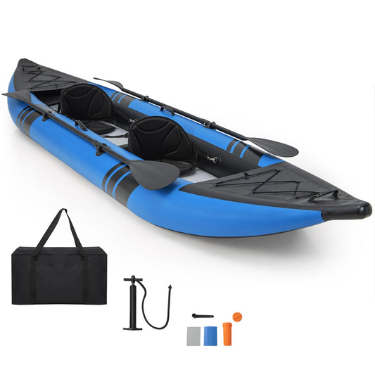 GYMAX 12.5FT Tandem Inflatable Kayak with Footrests – Blue Edition