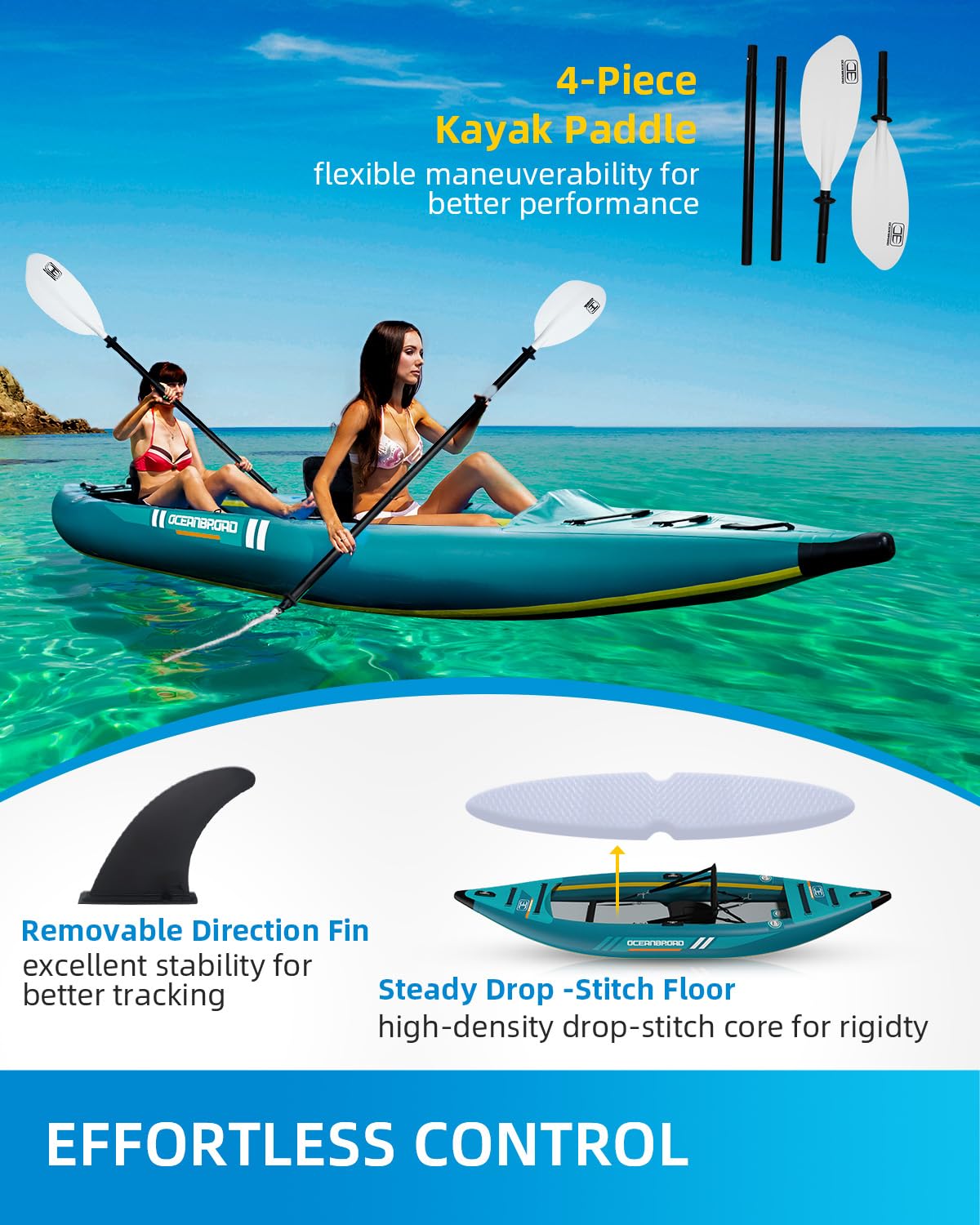 OCEANBROAD V1-320 Inflatable Sit-In Kayak for Adults – Blue