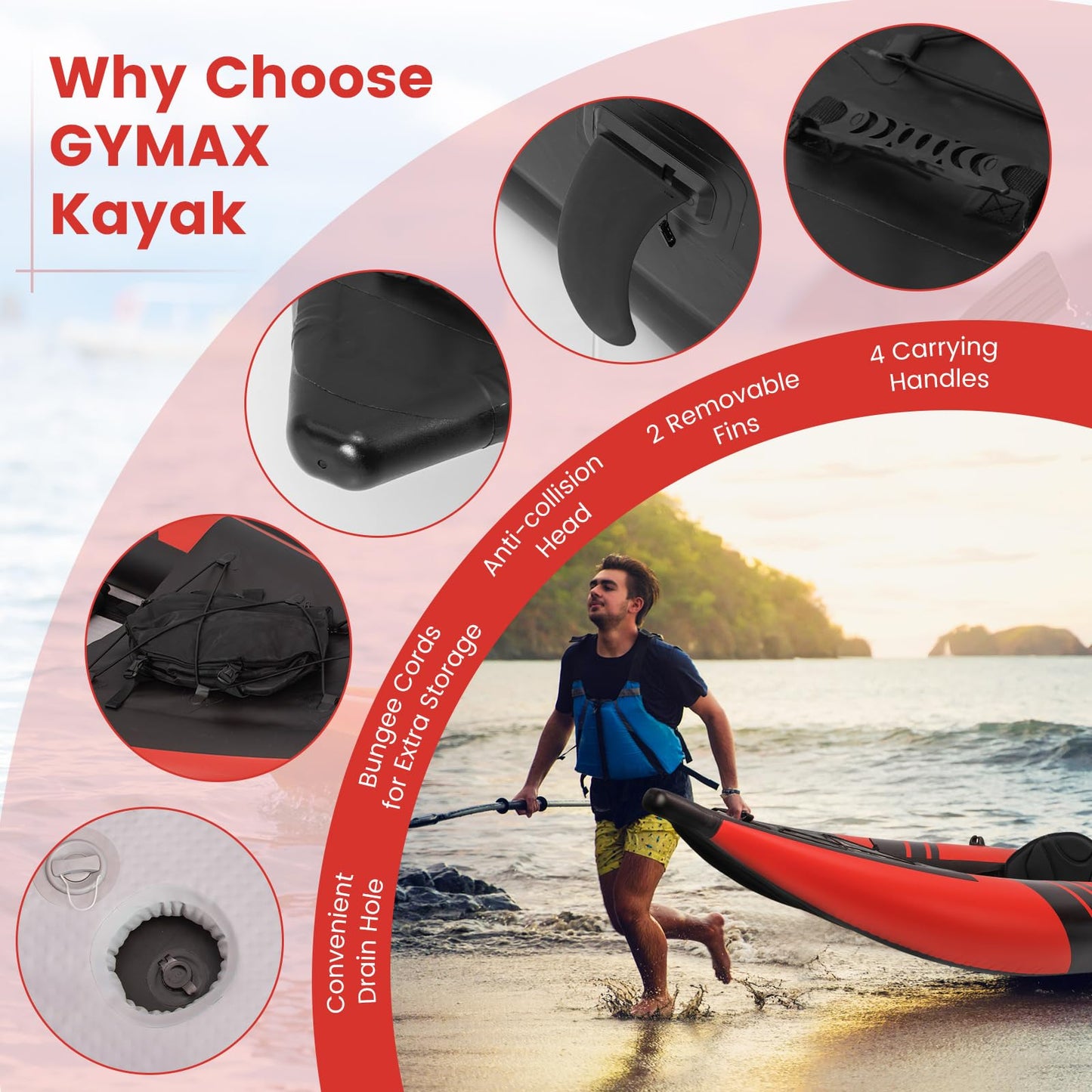GYMAX 12.5FT Tandem Touring Kayak with Aluminum Paddles – Red Edition