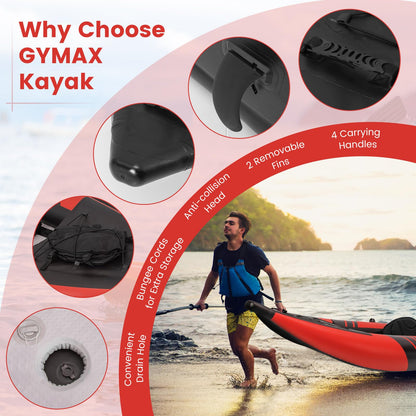GYMAX 12.5FT Tandem Touring Kayak with Aluminum Paddles – Red Edition