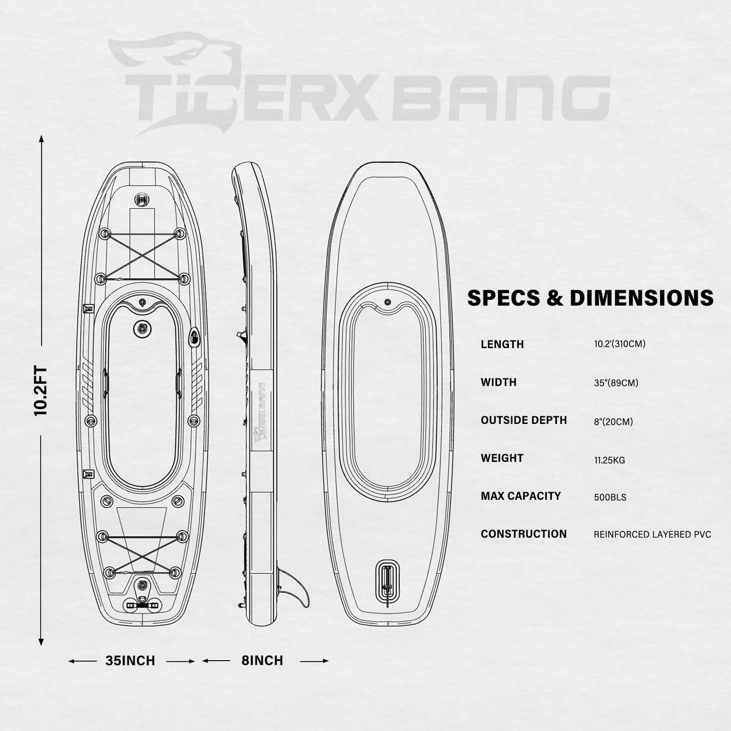 TIGERXBANG Inflatable SUP & Kayak Combo Set for Fishing & Touring