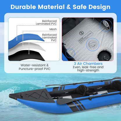 GYMAX 12.5FT Tandem Inflatable Kayak with Footrests – Blue Edition