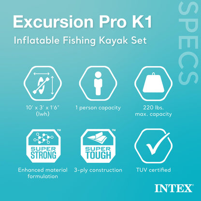 INTEX Excursion Pro K1 Inflatable Solo Kayak Set
