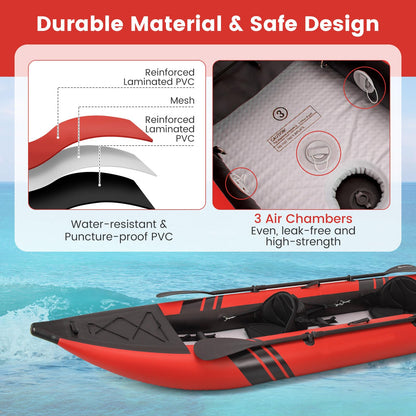 GYMAX 12.5FT Tandem Touring Kayak with Aluminum Paddles – Red Edition