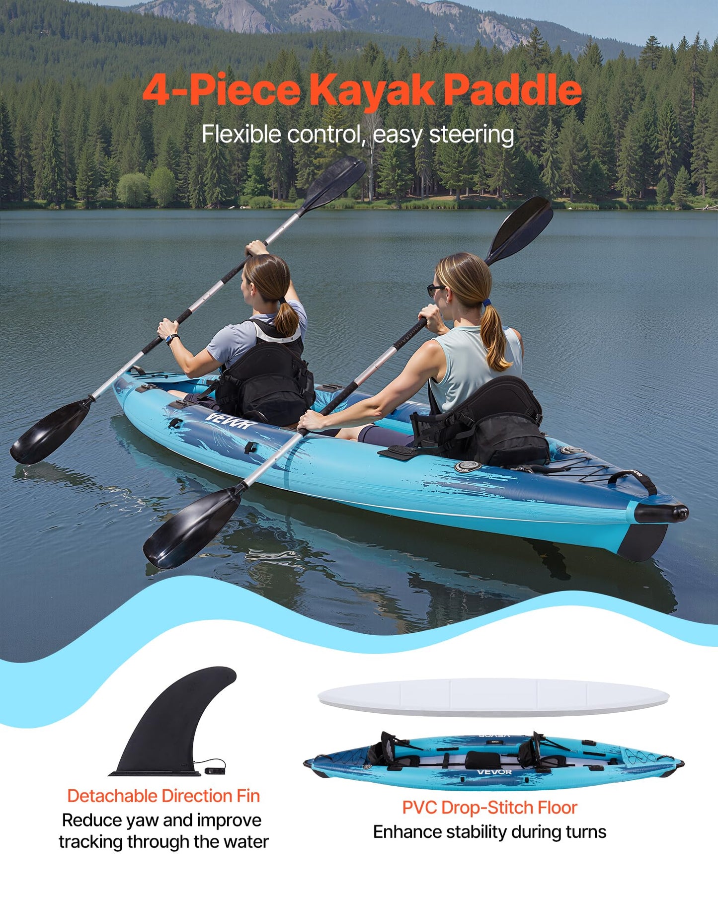VEVOR Extra Spacious 2-Person Inflatable Family Kayak – 700LB Capacity