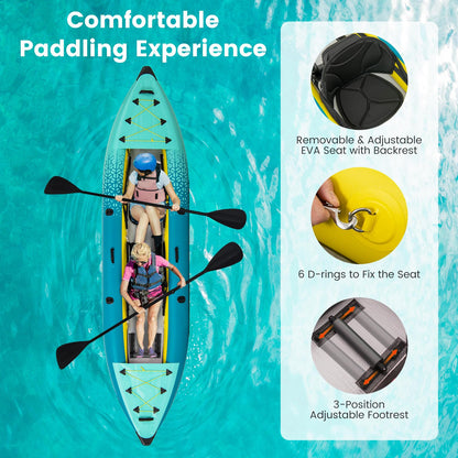 GYMAX 12.5FT Tandem Inflatable Fishing & Touring Kayak Set – Green