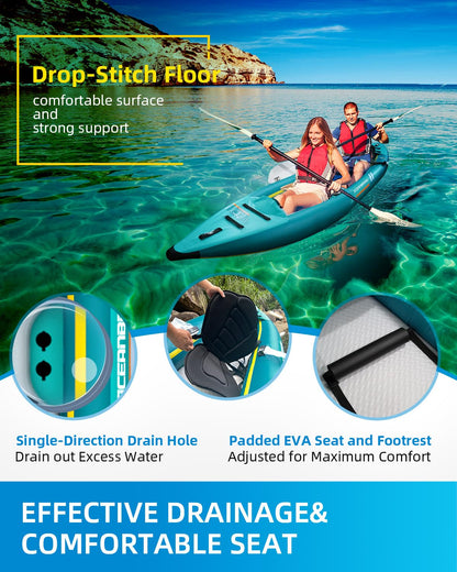 OCEANBROAD V1-320 Inflatable Sit-In Kayak for Adults – Blue