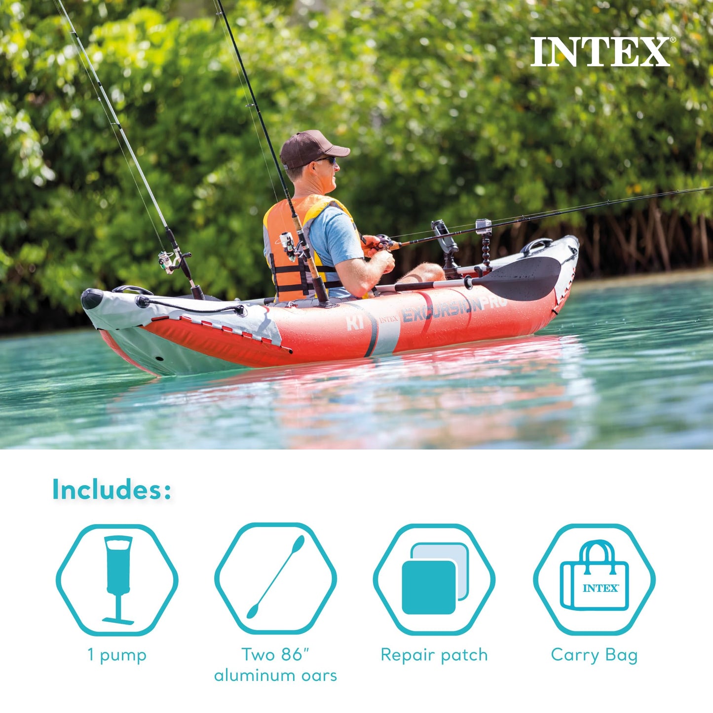 INTEX Excursion Pro K1 Inflatable Solo Kayak Set