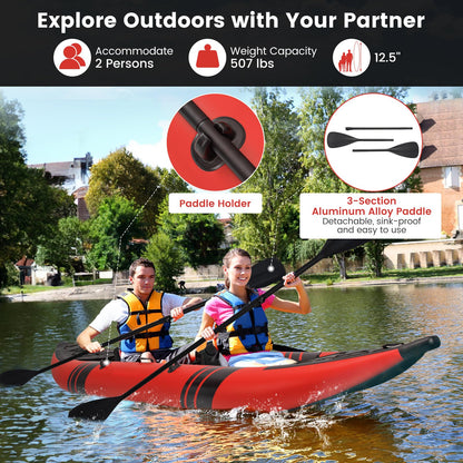 GYMAX 12.5FT Tandem Touring Kayak with Aluminum Paddles – Red Edition