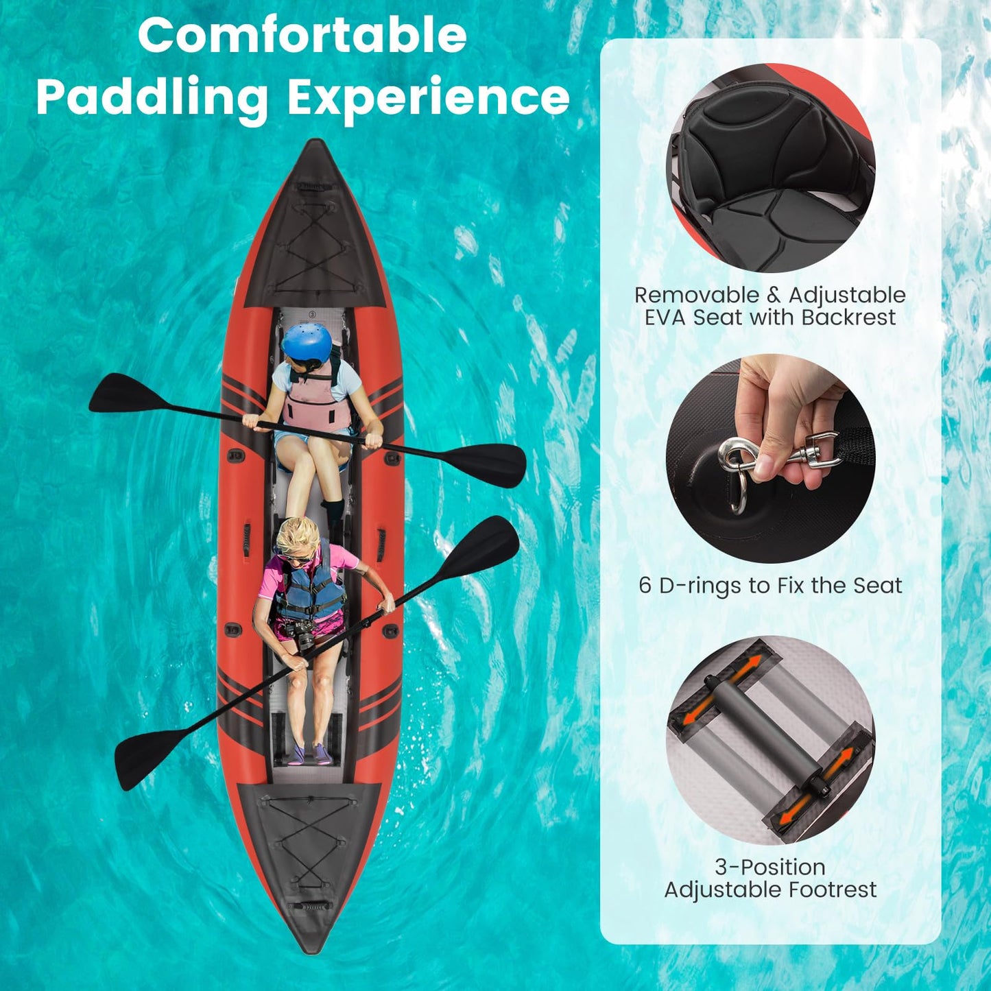 GYMAX 12.5FT Tandem Touring Kayak with Aluminum Paddles – Red Edition