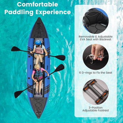 GYMAX 12.5FT Tandem Inflatable Kayak with Footrests – Blue Edition